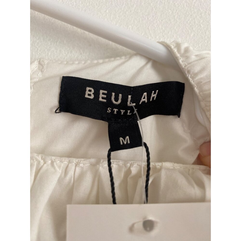NWT Beulah Style White Tiered Puff Sleeve Dress With Cutout Bow Detail Size M - Picture 5 of 7